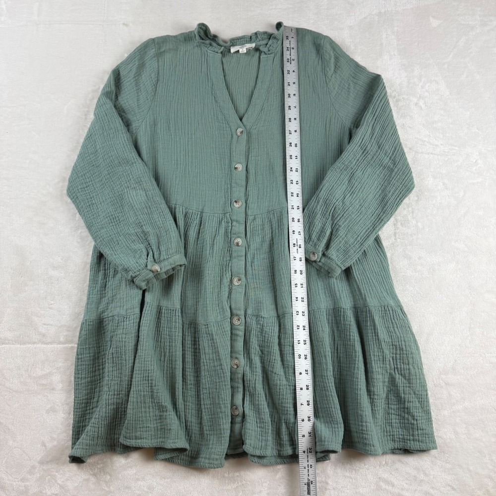 Anthropologie Entro Gauze Dress Womens S Sage Green Tiered Boho Babydoll - Picture 4 of 6